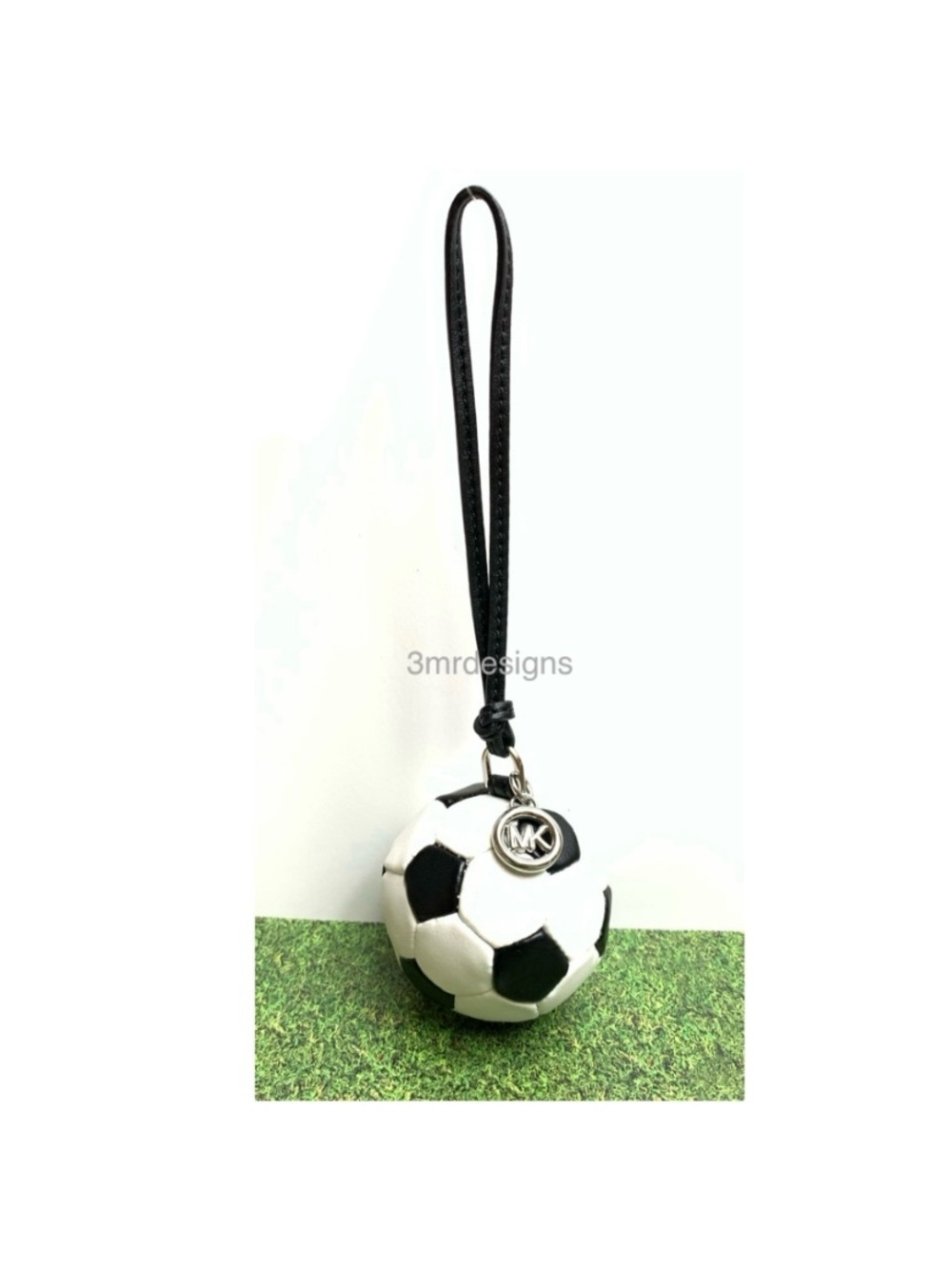 NWT MICHAEL KORS SOCCER BALL Silver-Tone Faux Leather & Nappa Leather Bag Charm - Picture 8 of 12